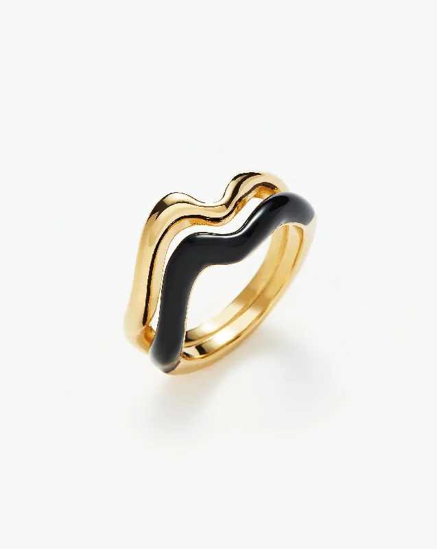 celestial star cluster earrings Squiggle Curve Two Tone Enamel Stacking Ring | 18ct Gold Vermeil/Black celestial star cluster earrings Squiggle Curve Two Tone Enamel Stacking Ring | 18ct Gold Vermeil/Black