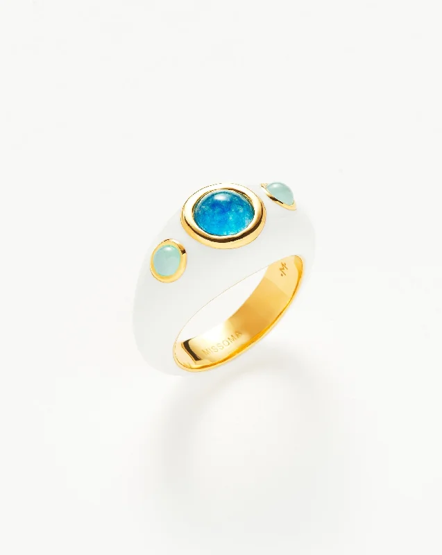 unique promise ring for girlfriend Squiggle Gemstone Enamel Statement Ring | 18ct Gold Plated/Aqua Chalcedony & Blue Quartz