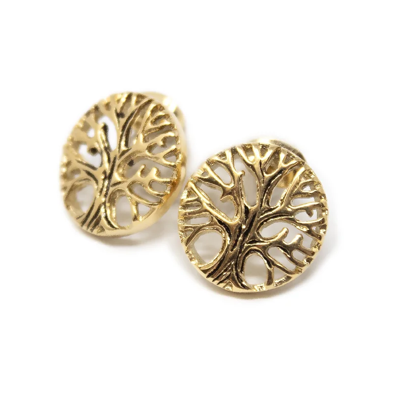simple turquoise stud earrings Stainless Steel Tree of Life Earrings Gold Plated