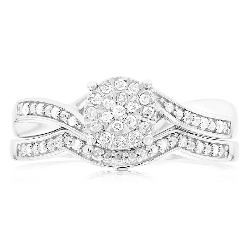 Sterling Silver 1/5 Carat Diamond  2-Ring Bridal Set