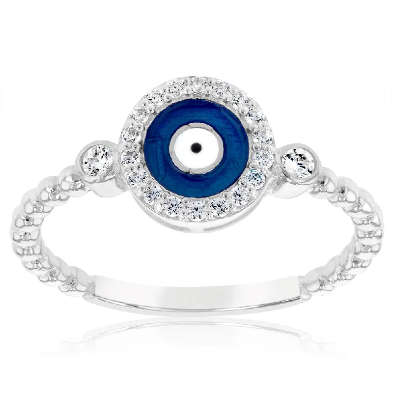 Sterling Silver Cubic Zirconia Evil Eye Fancy Ring