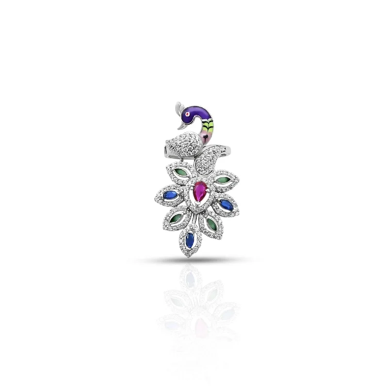 Sterling Silver Exquisite Multi-Gemstone Peacock Ring for Women