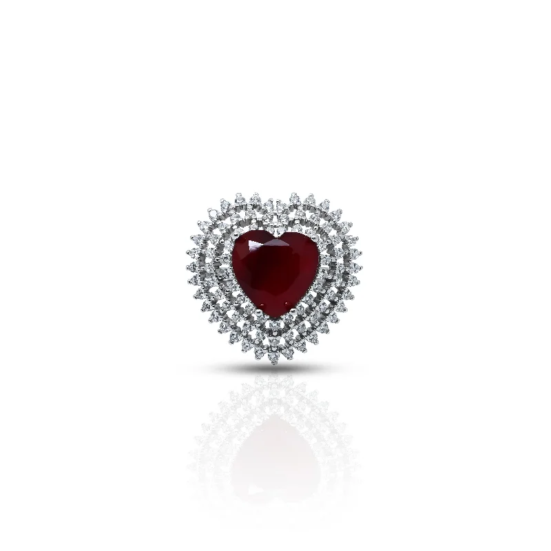 Sterling Silver Lavish Dark Red Heart Cut Gemstone Ring for Her