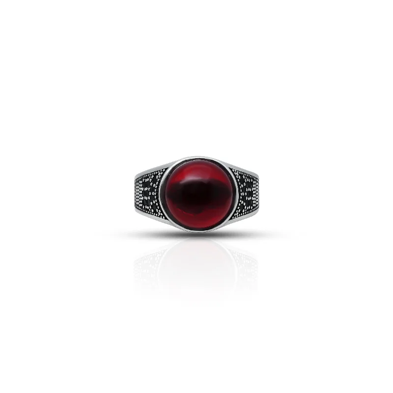 Sterling Silver “The Blood Moon” Red Gemstone Ring for Boys