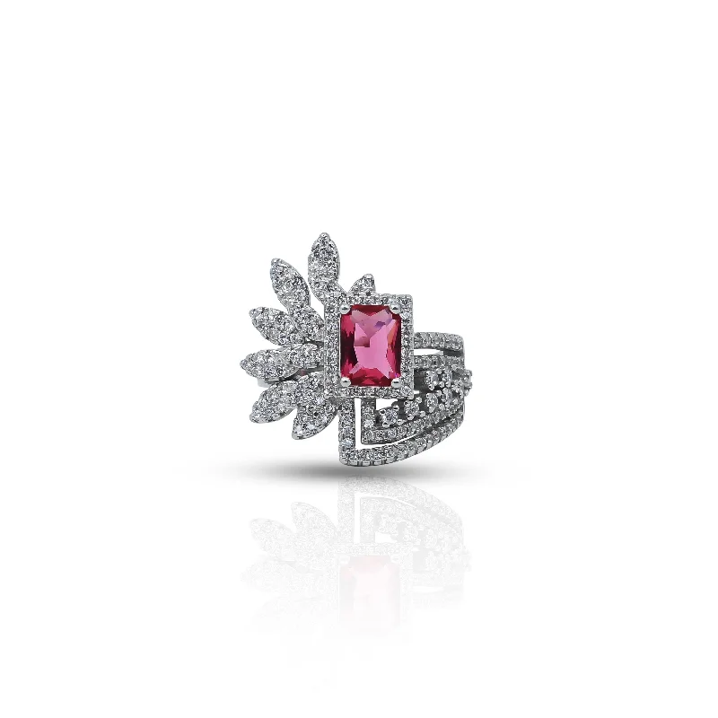 Sterling Silver Vintage "Delight of Dazzle" Simulated Ruby Ring for Women