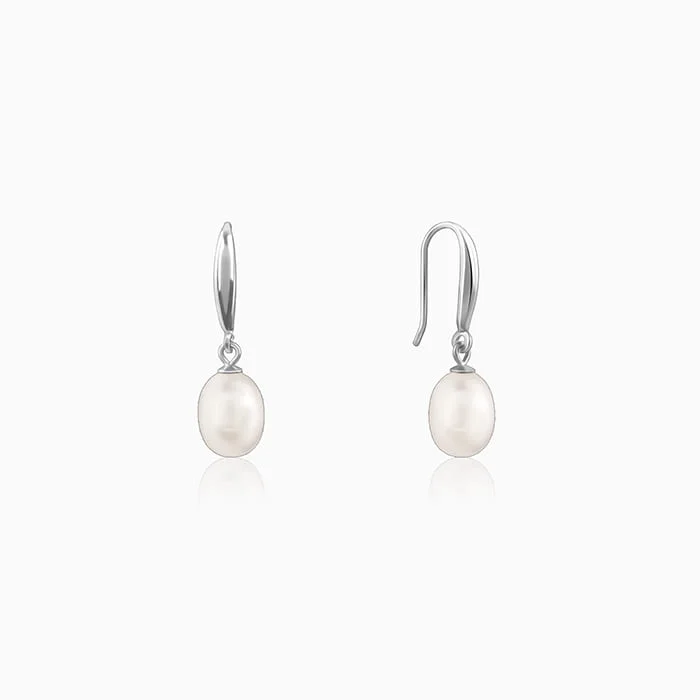 minimalist infinity ring Silver White Pearl Drop Earrings
