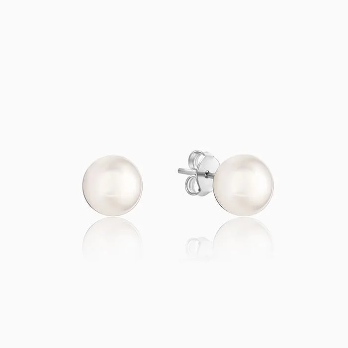men’s woven leather bracelet Silver White Pearl Earrings