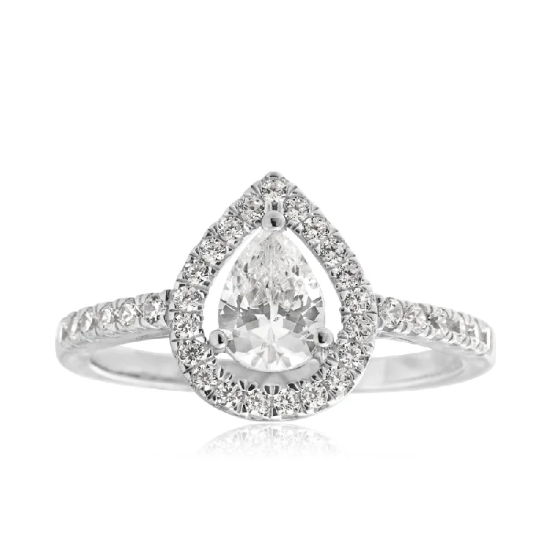 Sterling Silver Zirconia Pear Halo Ring *Resize 1-2 Sizes Up*