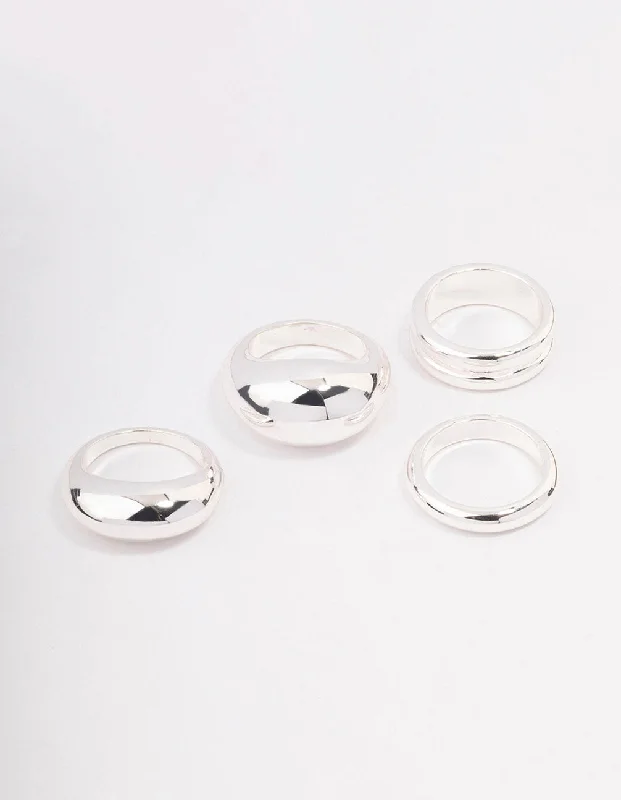 Rhodium Organic Smooth Ring Pack