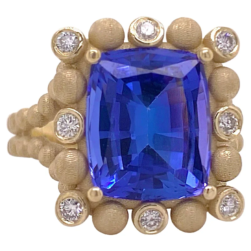 Tanzanite Beaded Halo Ring