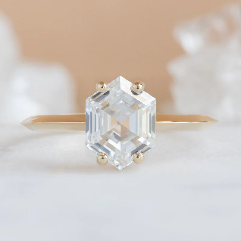 The Bryn Ring | 1.60ct Lab Grown Hexagon White Diamond in 14K Yellow Gold