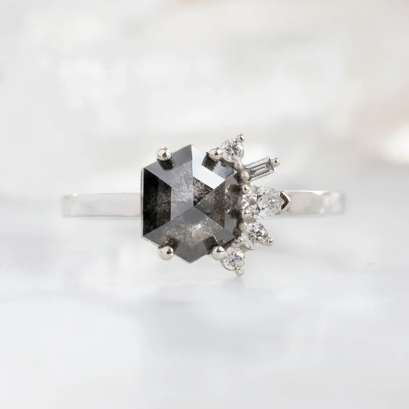 The Cluster Ring | 1.25ct Hexagon Black Diamond in 14K White Gold