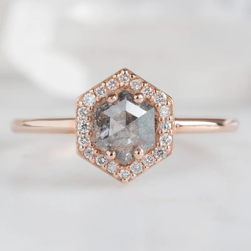 The Dahlia Ring | 0.89ct Hexagon Salt and Pepper Diamond in 14K Rose Gold