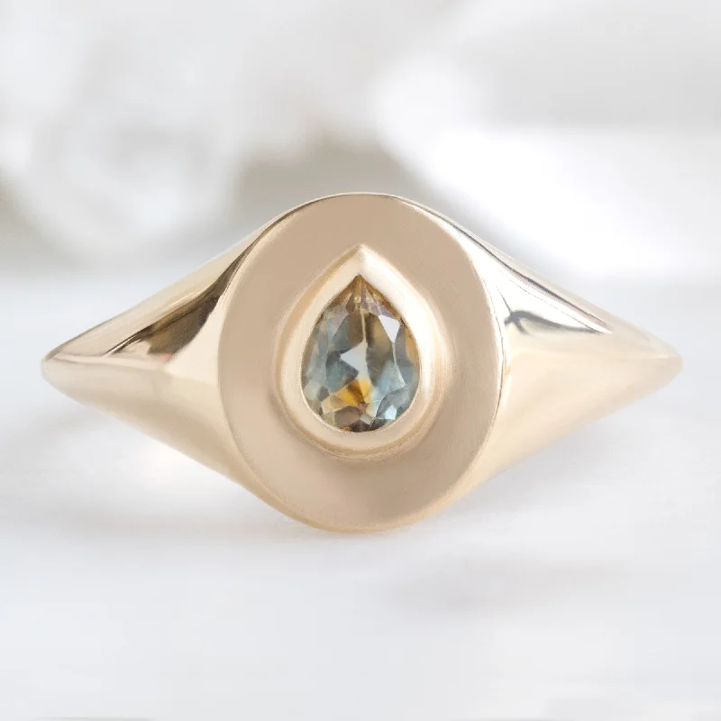 The Signet Ring | 0.60ct Pear Montana Sapphire in 10K Yellow Gold