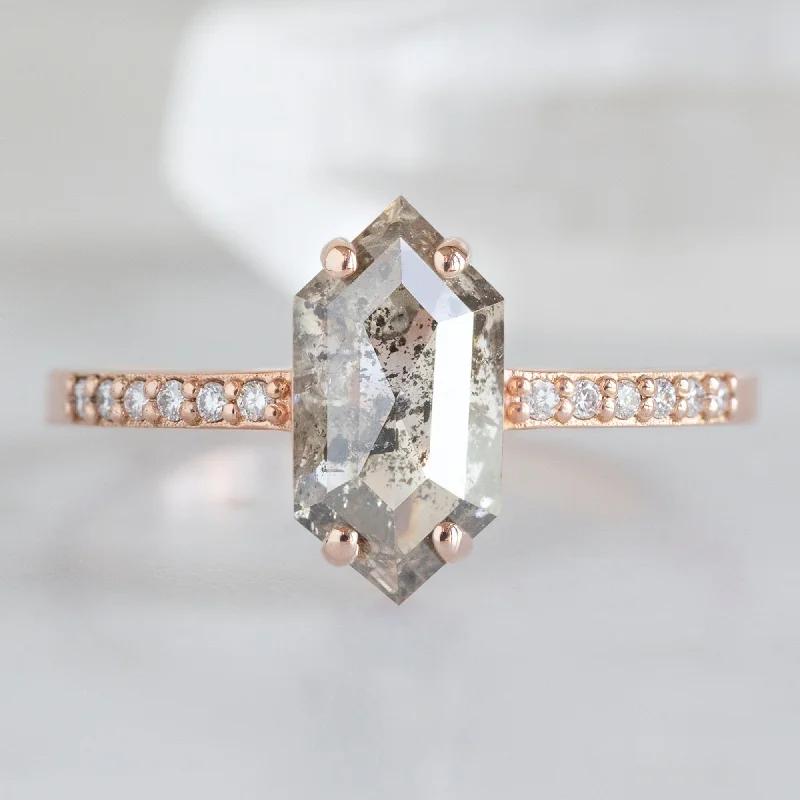 The Willow Ring | 1.37ct Hexagon Salt and Pepper Diamond in 14K Rose Gold