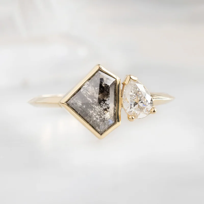 The You and Me Ring | 1.52ct Shield Salt and Pepper Diamond in 14K Yellow Gold