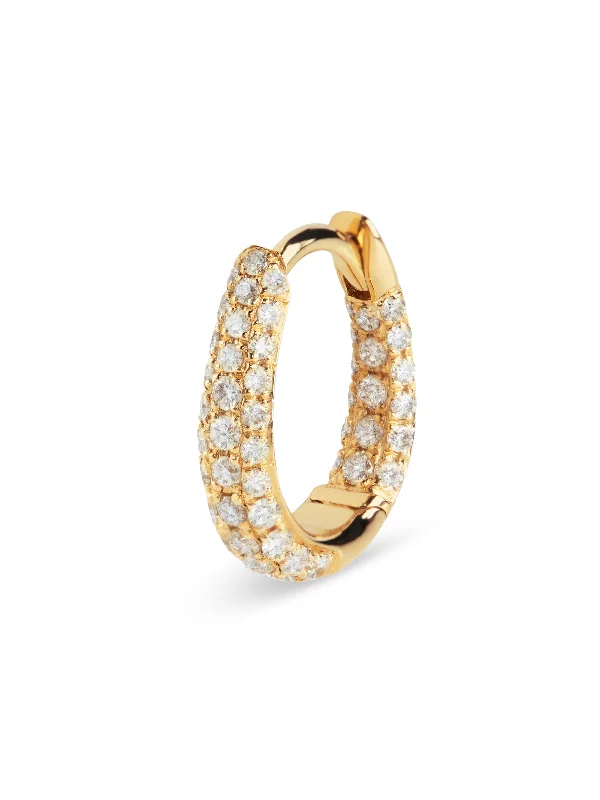 handcrafted gemstone drop earrings Three Row Pavé Inside Out Mini Yellow Gold Hoop Earring
