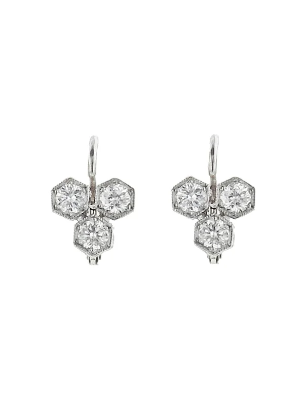 unique diamond eternity band Triple Diamond Hexagonal Platinum Earrings