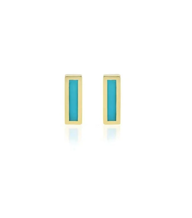 adjustable charm necklace Turquoise Inlay Bar Yellow Gold Stud Earrings