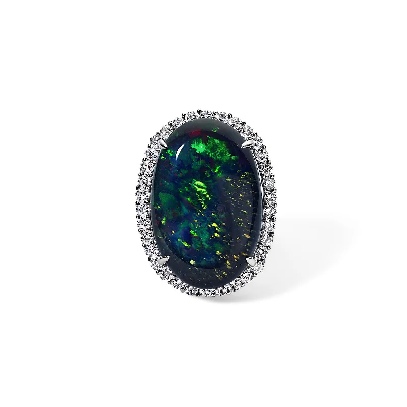 statement gemstone necklace handmade Vintage Black Opal Cocktail Ring