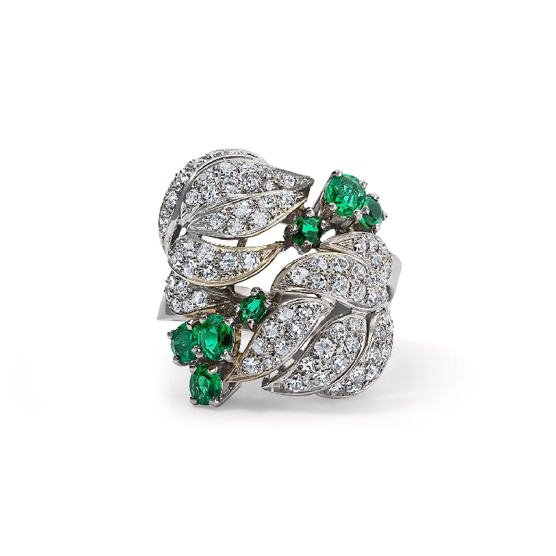 handmade ceramic bead bracelet Vintage Diamond and Emerald Floral Motif Ring