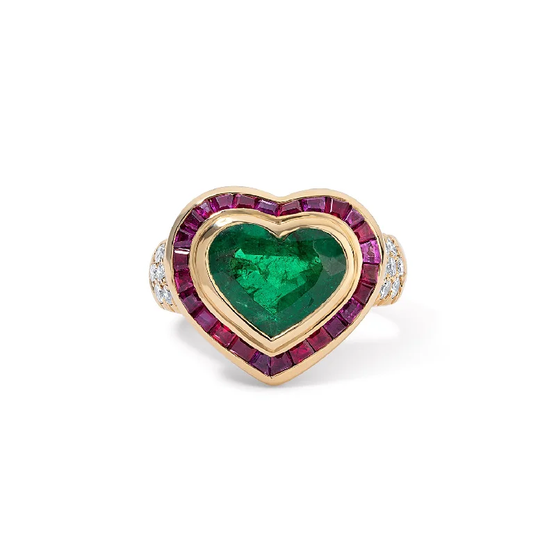 silver infinity knot ring Vintage Heart Shaped Emerald with Ruby Baguettes and Diamond Ring