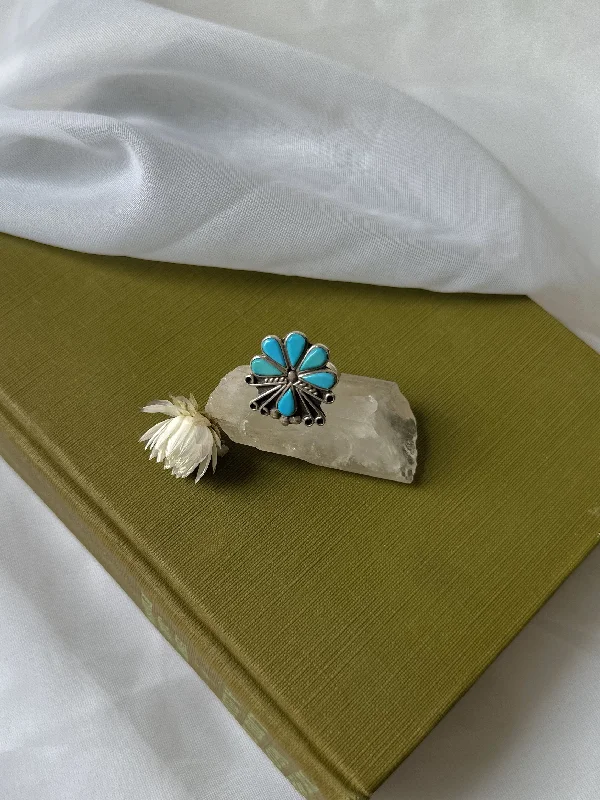 bezel set engagement ring modern Vintage Sterling Silver Turquoise Flower Ring