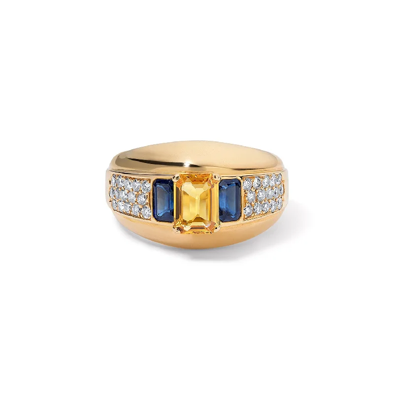 infinity couple’s ring matching set Vintage Yellow and Blue Sapphire Diamond Cigar Ring