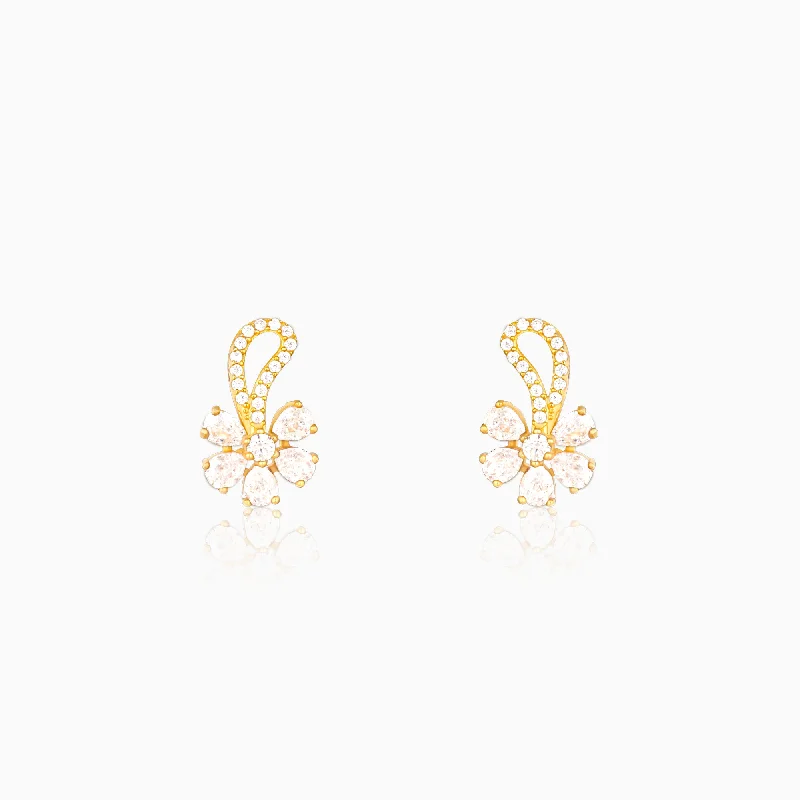 thin gold wedding band women Golden White Floral Damsel Earrings