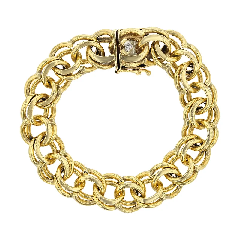 14K Gold Wide Double Link Bracelet with Diamond