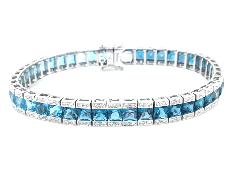 vintage sapphire necklace 14K White Blue Topaz and Natural Diamond Tennis Bracelet vintage sapphire necklace 14K White Blue Topaz and Natural Diamond Tennis Bracelet