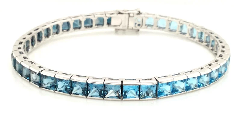 aquamarine and diamond wedding ring 14K White Blue Topaz Tennis Bracelet