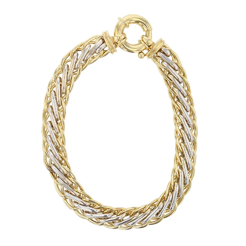 14K Yellow and White Gold Wheat Chain Bracelet