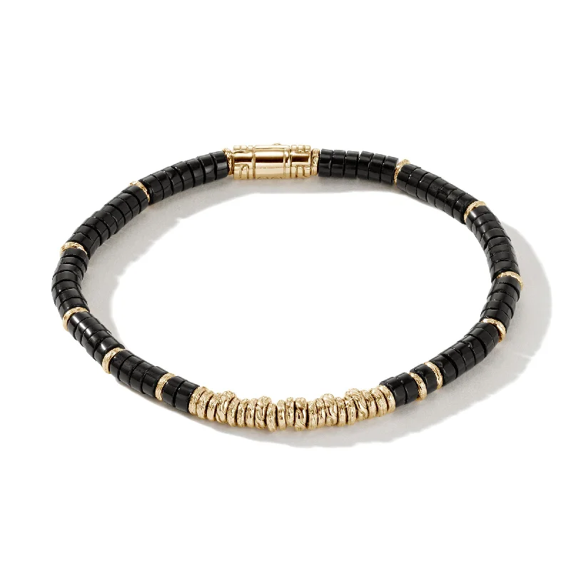vintage gold engagement ring 14K Yellow Black Onyx Bead Classic Chain Bracelet