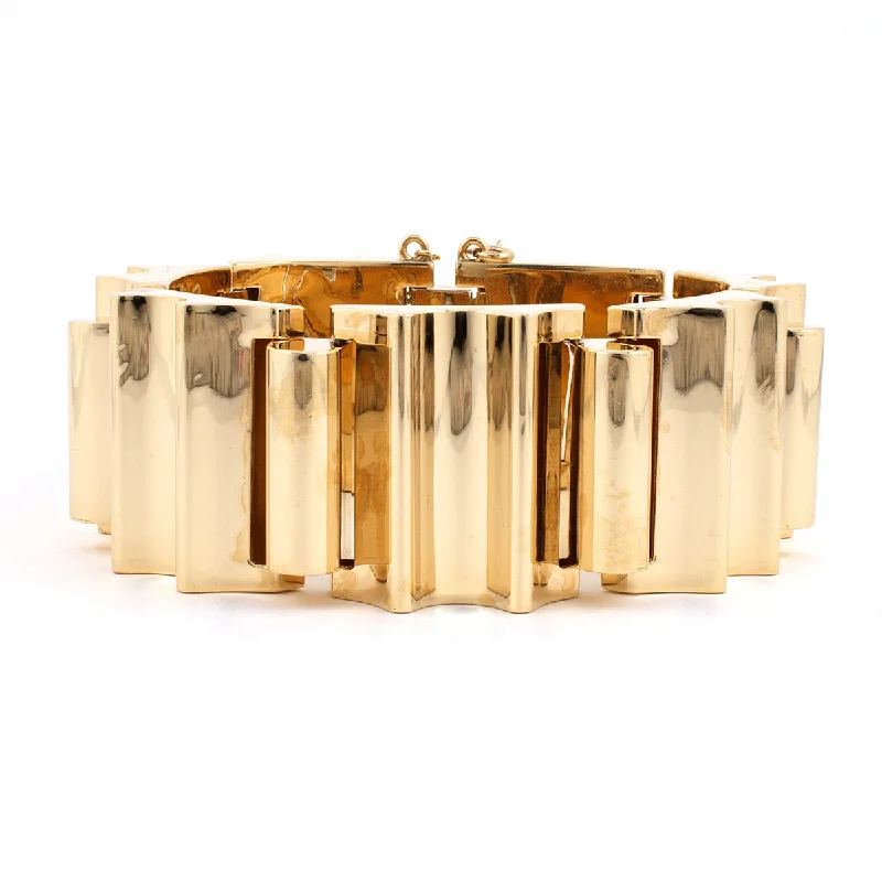 14K Yellow Gold 7 Section 1-Inch Wide Bracelet