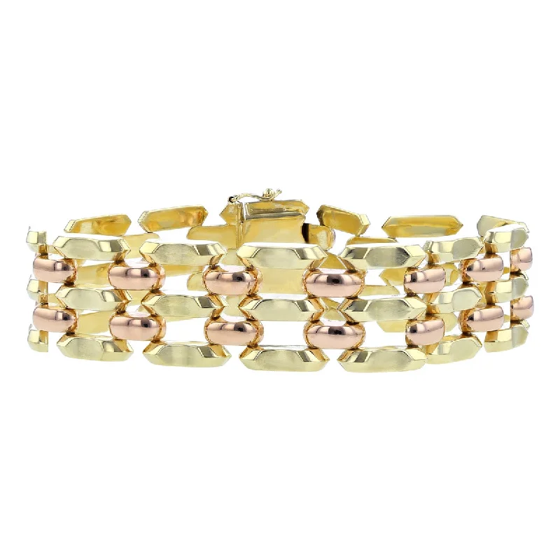 14K Yellow Gold and Rose Gold Flat Link Bracelet