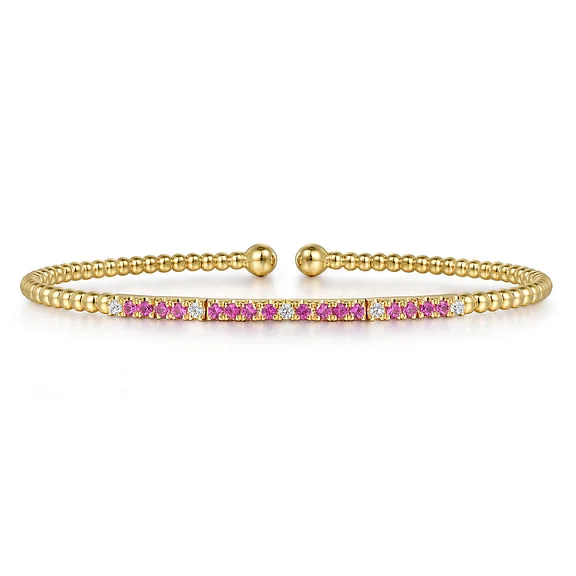 silver wedding band with engraving 14K Yellow Gold Bujukan Diamond and Ruby Split Bangle