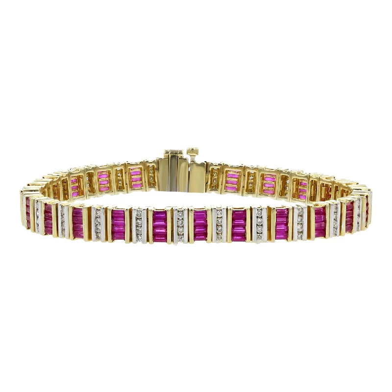 14K Yellow Gold Burma Ruby and Diamond Bracelet