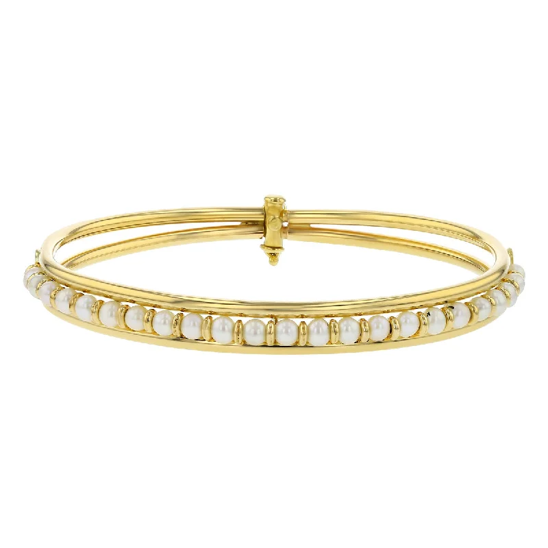 14K Yellow Gold Cultured Pearl Bangle Bracelet