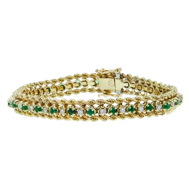 14K Yellow Gold Diamond and Emerald Bracelet