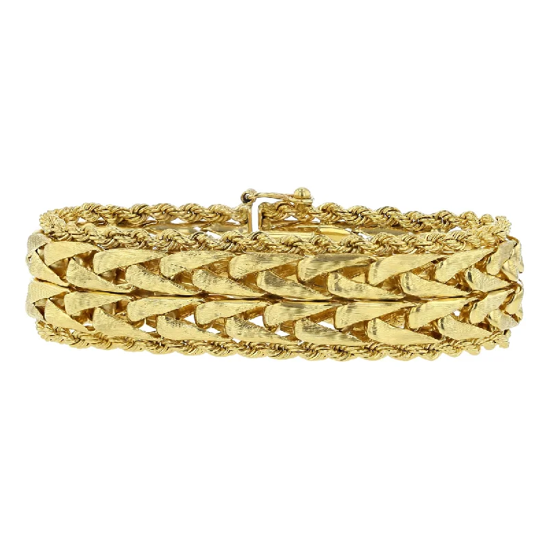 14K Yellow Gold Twist Rope and Fancy Link Bracelet