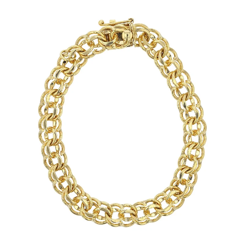 14K Yellow Gold Wide Double Fancy Link Bracelet