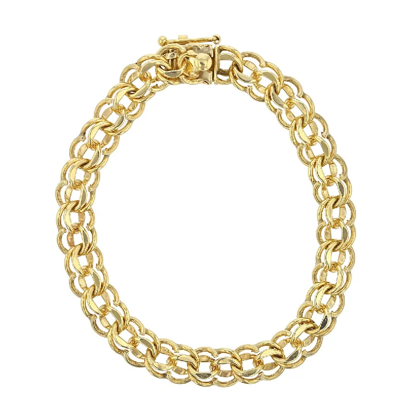 14K Yellow Gold Wide Fancy Double Link Bracelet