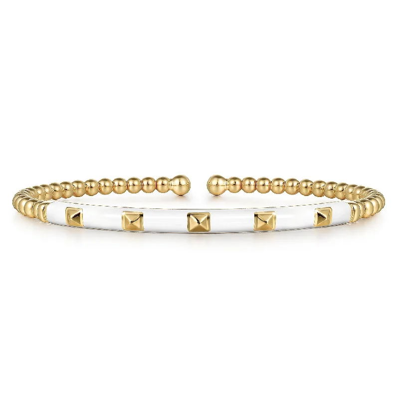dainty gold chain ring 14K Yellow White Enamel Cuff Bracelet