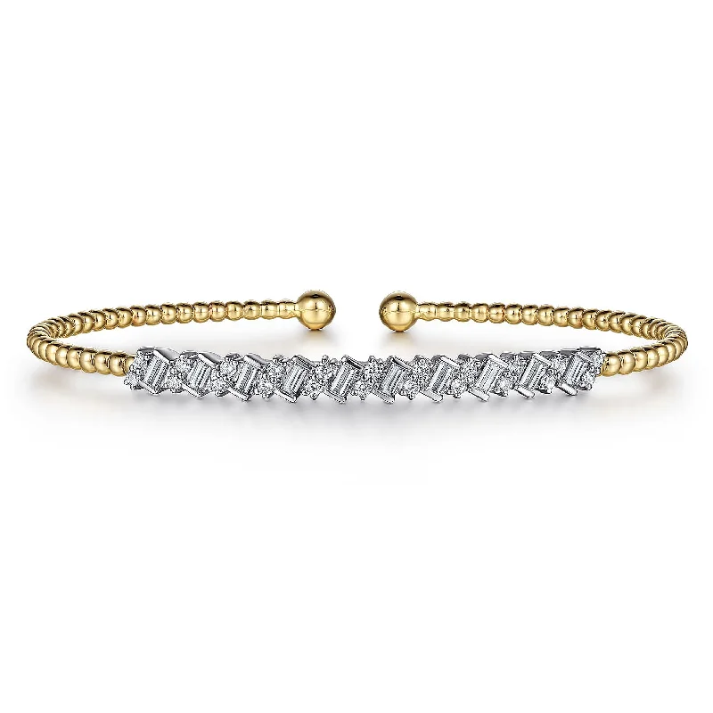 celestial moon and stars ring 14K Yellow & White Natural Diamond Cuff Bracelet