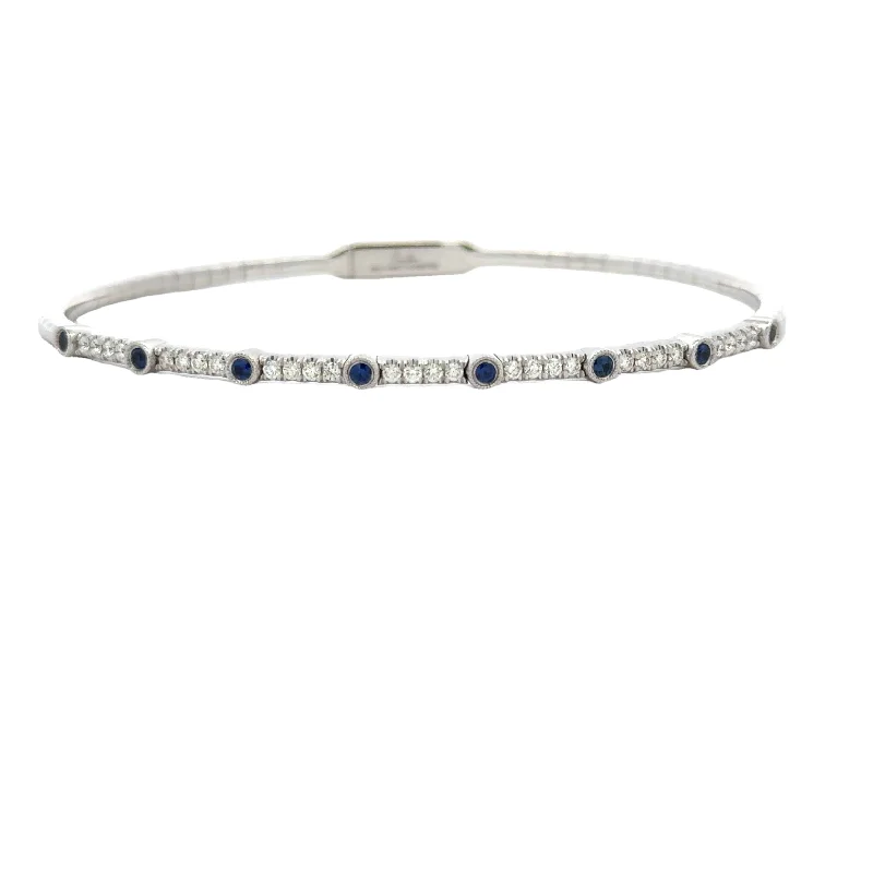 men’s black onyx bracelet 14KW Sapphire and Diamond Bezel Station Bangle
