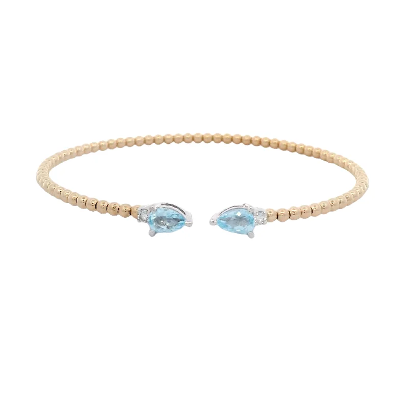 simple sapphire wedding band 14KWY Bujukan Open Cuff Bracelet with Blue Topaz and Diamond End Caps