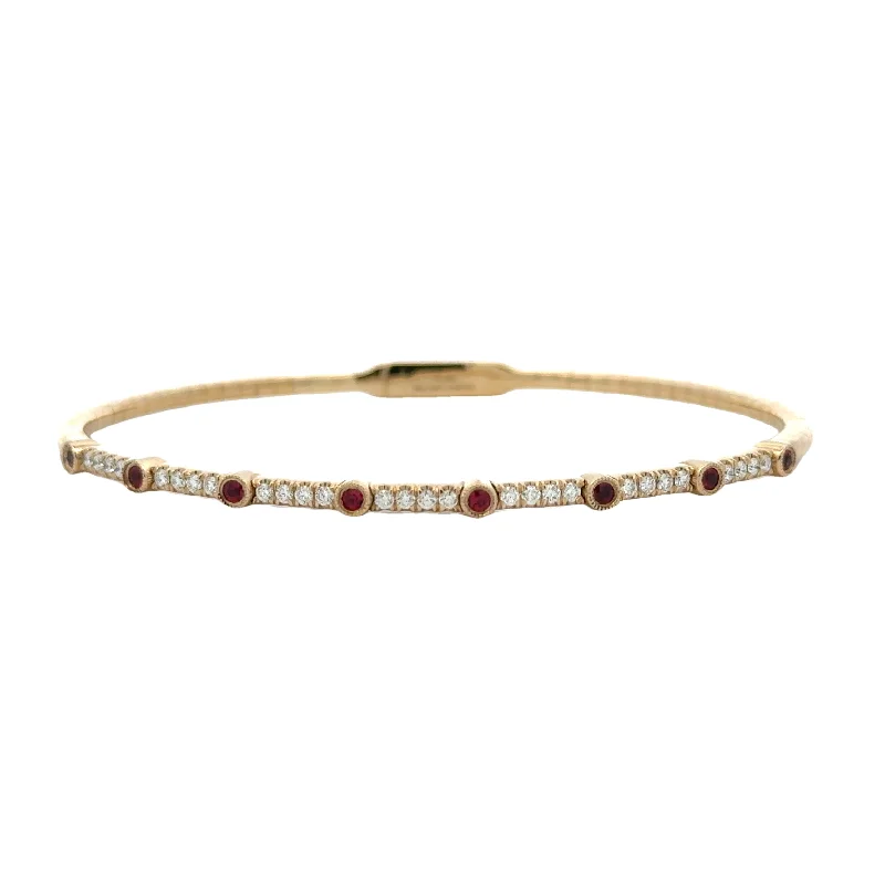 adjustable gemstone choker 14KY Ruby and Diamond Bezel Station Bangle