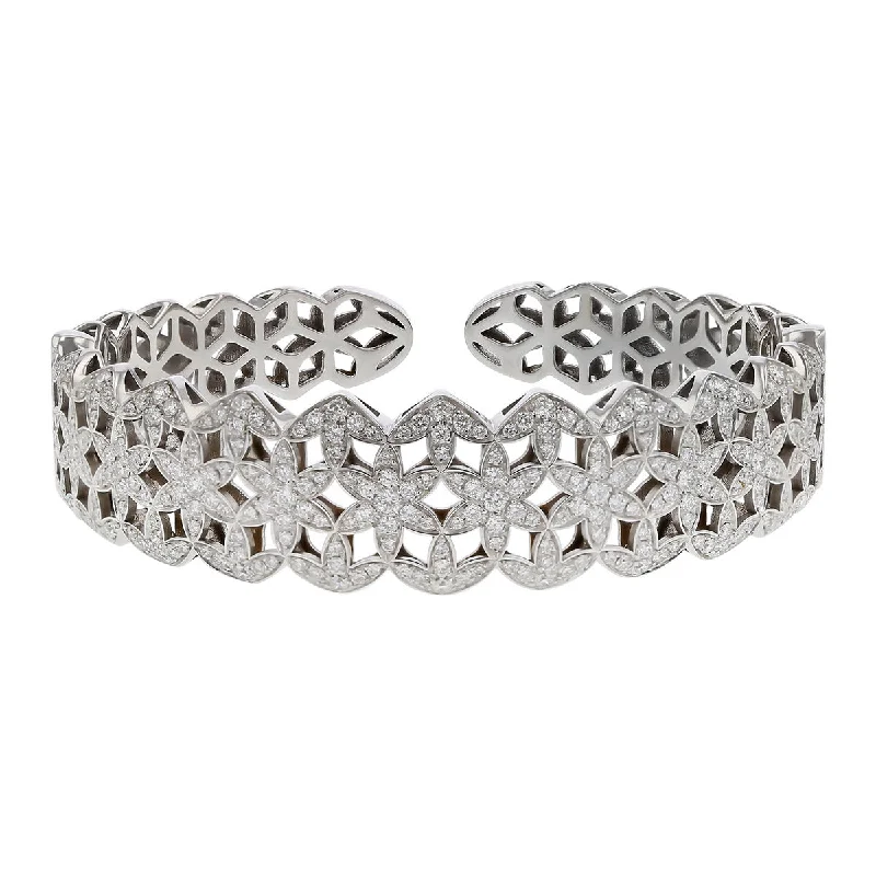 18K White Gold Diamond Italian Cuff Bracelet