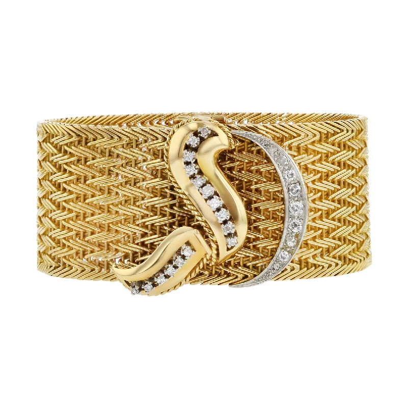 18K Yellow Gold Diamond Woven Mesh Bracelet